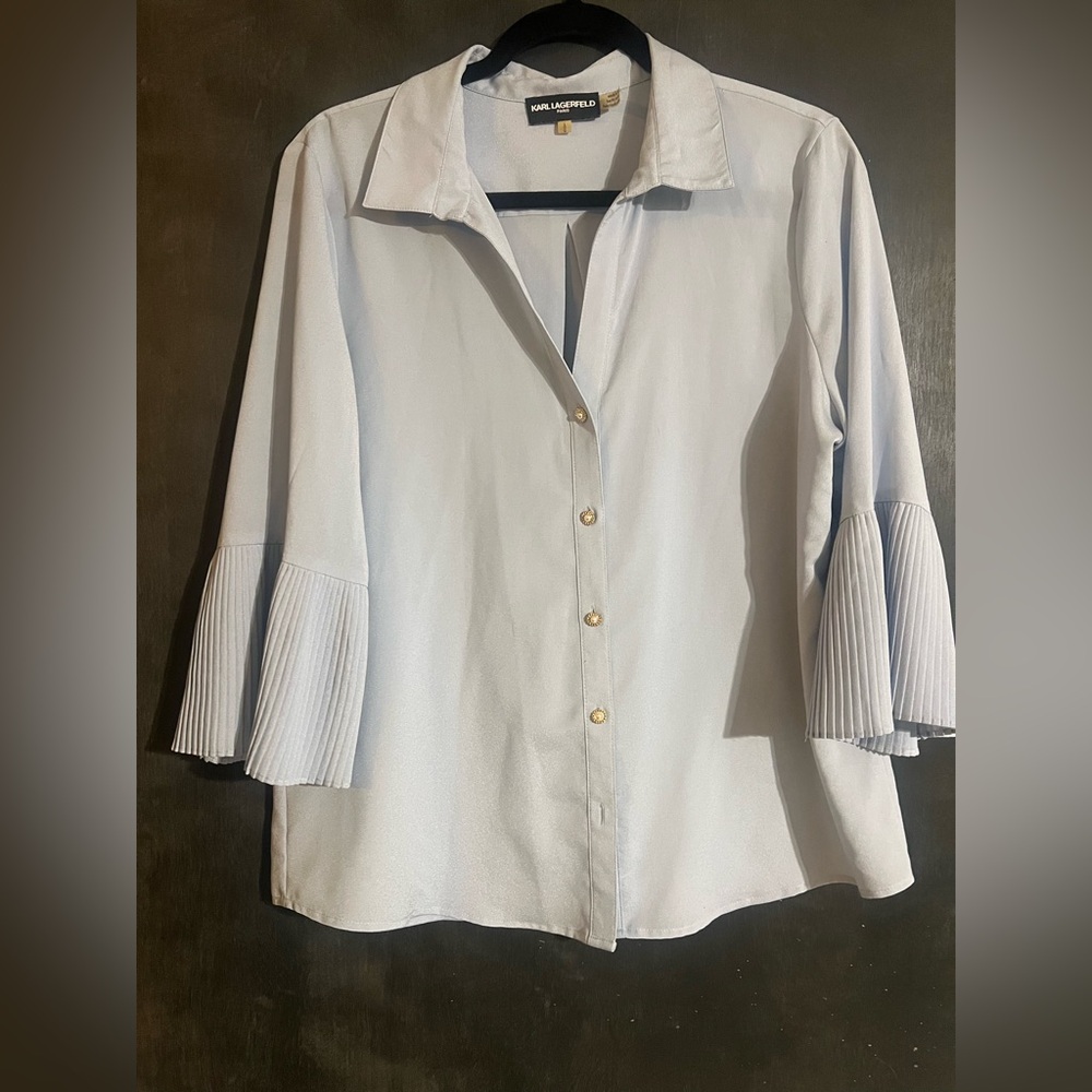 Karl Lagerfeld Light blue  Button-Down Shirt with Pleated Sleeves